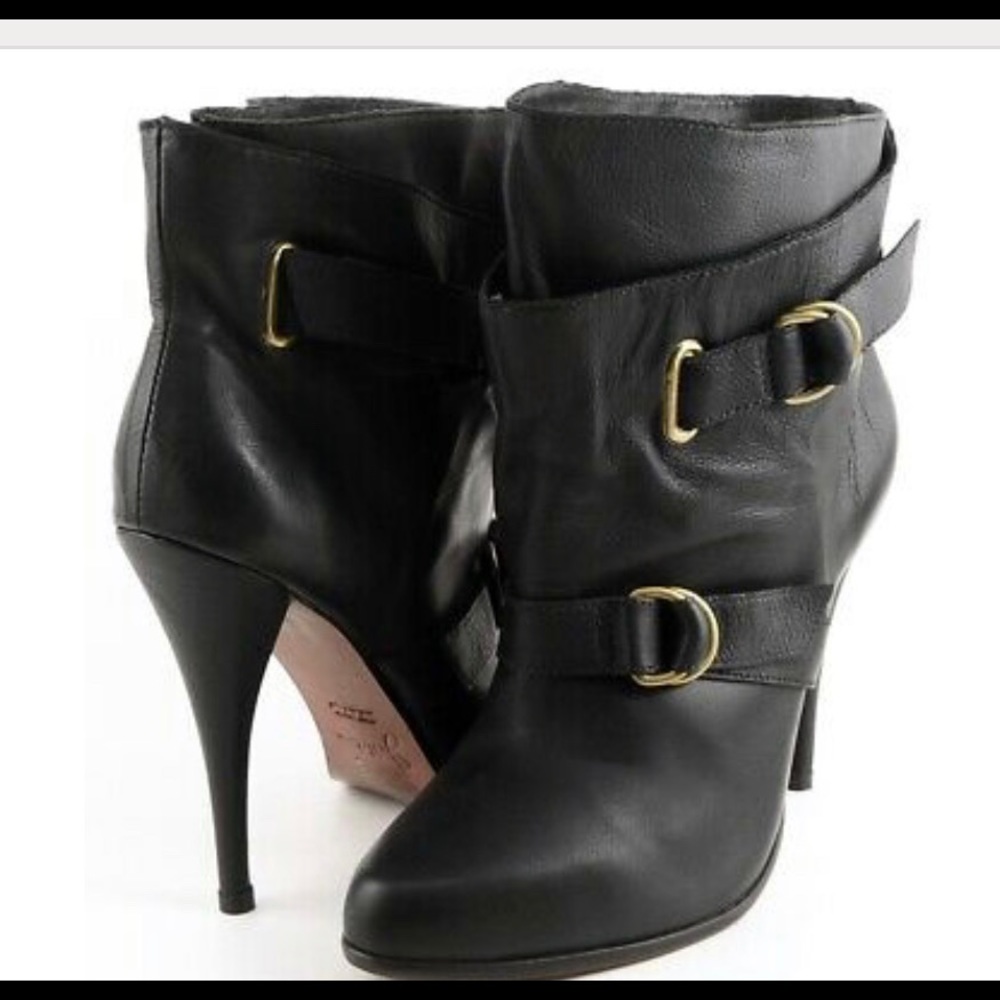 Joie Belted Black Leather Ankle Boots